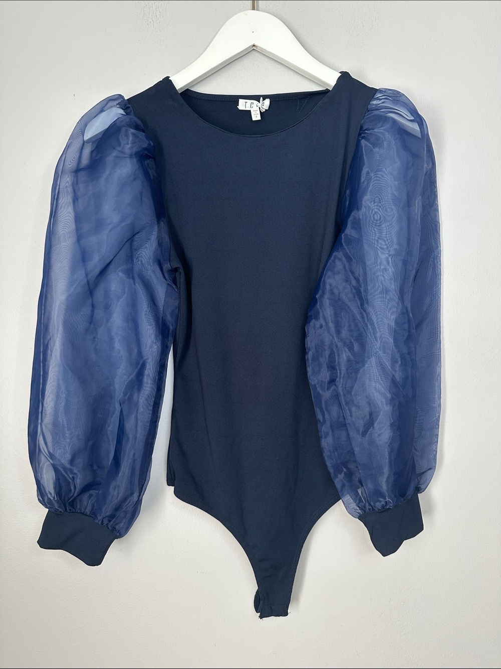 Navy Puff-Sleeve One-Piece Bodysuit size S